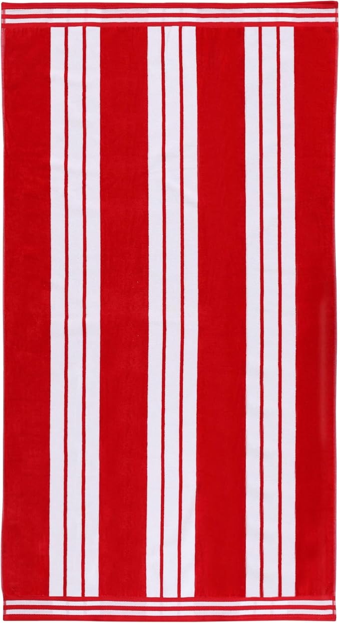 Superior Cotton Cabana Striped Beach Towels, Colorful Towels for Adult, Kid, Pool, Swimming, Sand, Travel, Large Oversized, Absorbent, Fast Drying, Bath Basics, Cabana Collection, 1 Piece, Red by SUPERIOR