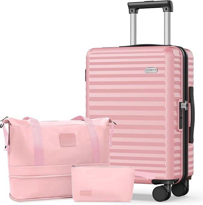 SHOWKOO Suitcase Hardside Expandable Luggage Set, Suitcase with Double Spinner Wheels TSA Lock 3 Piece Set Pink (DB/TB/28in) by SHOWKOO