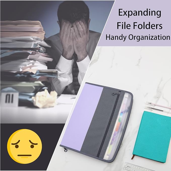 NAFY Accordion File Organizer, 13 Pockets Expanding File Folder with Zipper, A4 Letter Size Portable Accordion Expanding File Folders with 27pcs Colour Labels for Home Office School Supplies (Lilac) - Image 8
