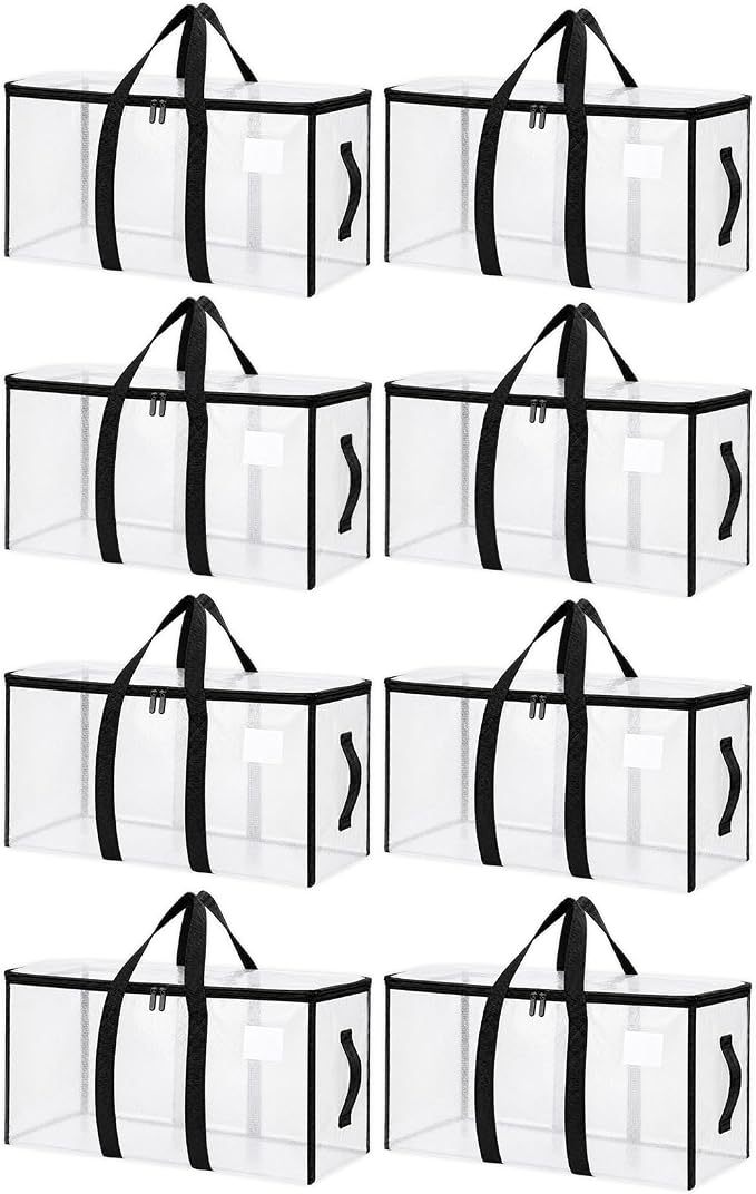 Songrey Heavy Duty Moving Bags, 8 Pack Large Storage Bags with Zipper & Handles, Waterproof Totes Bags for Clothes Packing, Moving, College Supplies, Home Organization by Unknown