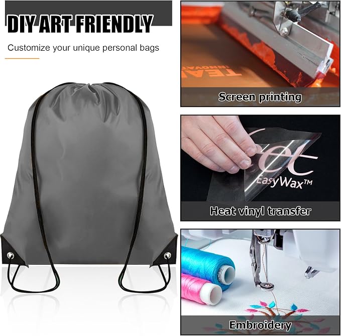Grneric Drawstring Backpack Bulk 100Pcs Cinch Bag, Polyester Drawstring Bags for Gym Beach Sports Short Trip Party (Grey) - Image 5