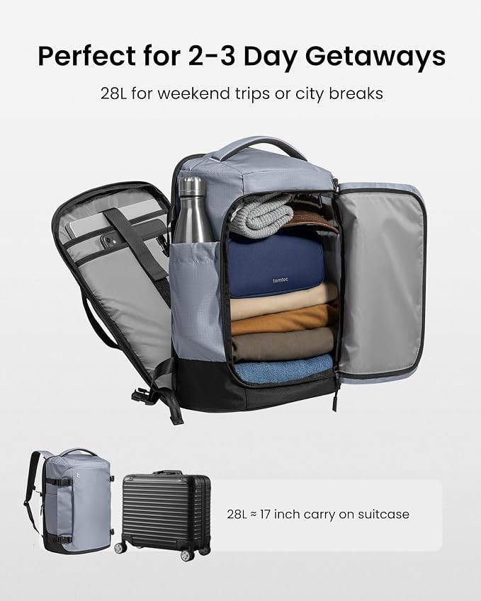 tomtoc 28/40L Travel Backpack, TSA Carry On/Personal Item Bag Flight Approved, Water-resistant Carry on Luggage, PFAS Free - Image 3