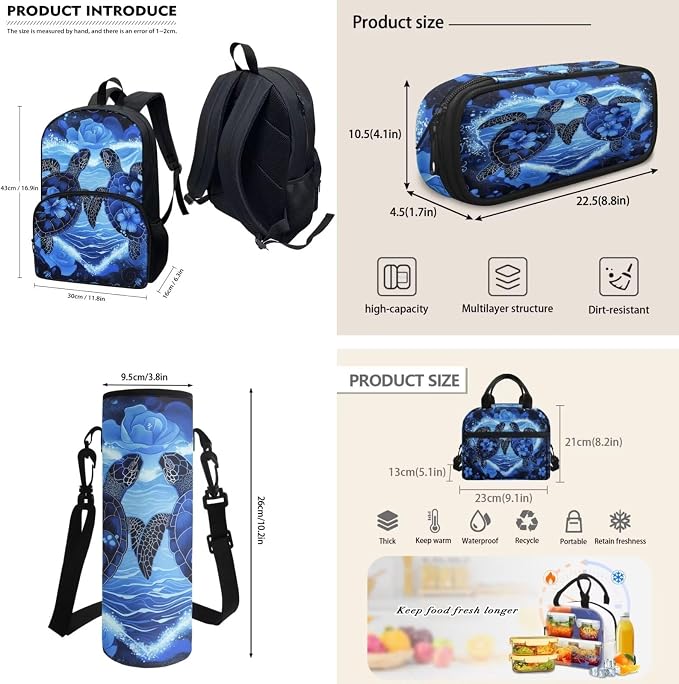 POLERO Sea Turtle School Backpack for Girls School Bag Bookbag with Lunch Box Middle School Elementary Preschool Student Backpacks - Image 3