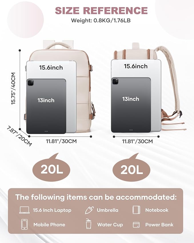 coowoz Travel Backpack Carry On for Women Man Gym Backpacks with Laptop Compartment Mochila de Viaje Teacher Personal Item Backpack Airplane Accessories Must Haves Beige Brown 20L - Image 3