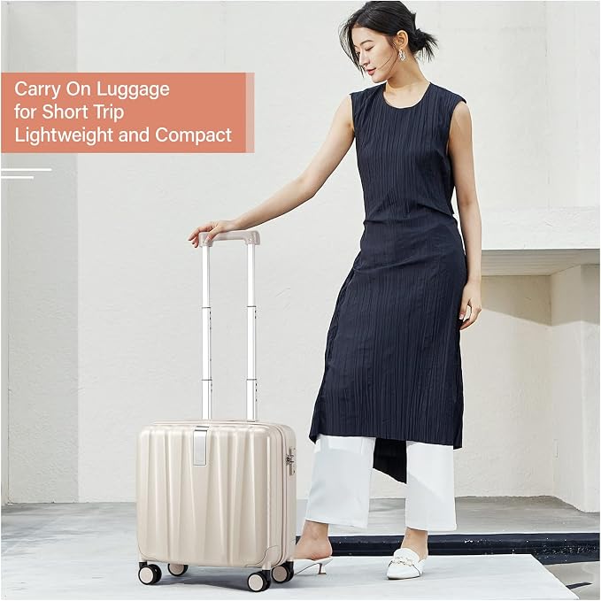 Hanke 16 Inch Underseat Carry On Luggage with Wheels, Small Hard Shell Weekender Suitcase, Travel Approved Lightweight Luggage for Women and Men, Birthday Gift - Ivory White - Image 6