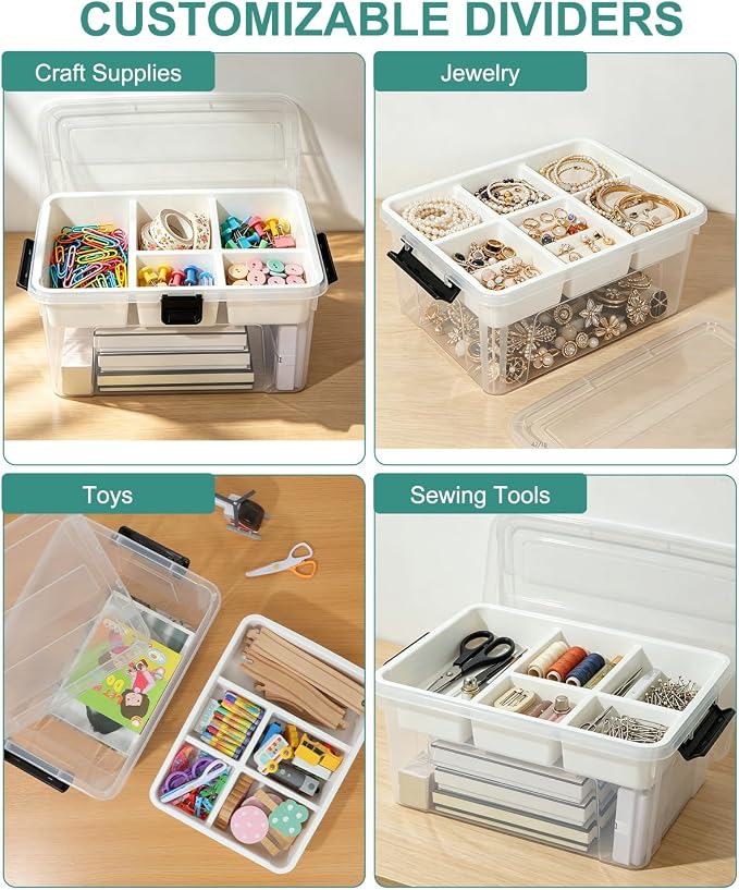 EOENVIVS Clear Stackable Storage Organizer Box with Dividers, Multi-Functional Container for Building Blocks, Toys, Crafts and Tools - Image 7