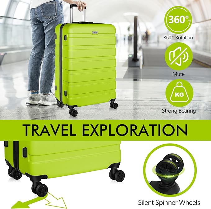 AnyZip Luggage PC ABS Hardside Lightweight Suitcase with 4 Universal Wheels TSA Lock Checked-Medium 24 Inch Apple Green - Image 3