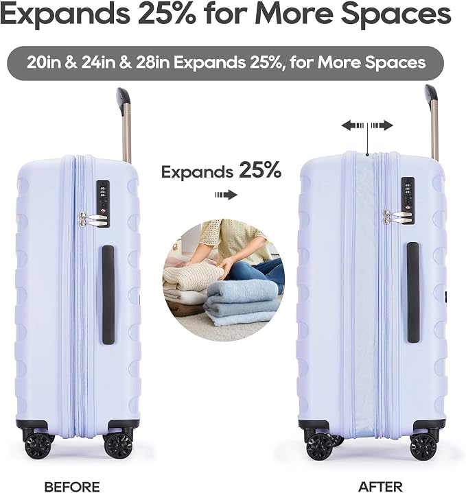GinzaTravel PP material 3-piece expandable luggage sets with Spinner Wheels， Suitcase with TSA Lock，Large Luggage for Family Travel carry on 20/24/28，Pastel Blue color - Image 3