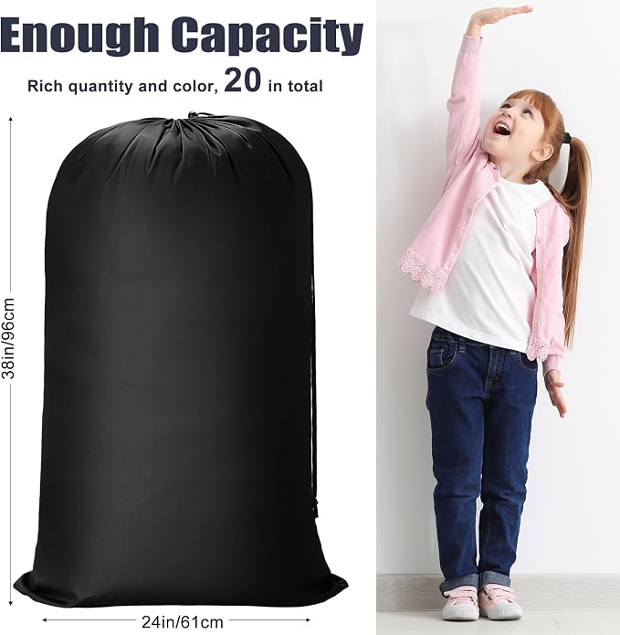 Nuogo 20 Pcs Laundry Bag Washable Travel Laundry Bags with Drawstring Lock Closure Large Heavy Duty for Camping Tent Blankets Dirty Clothes Yarn Fabric Storage, 38 x 24 Inches(Black Color) - Image 2