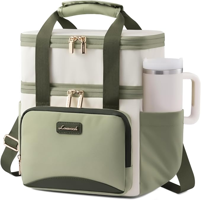 LOVEVOOK Insulated Lunch Bag For Women,Large Double Deck Adult Lunch Box,Teacher Lunch Tote Bag With Cup Holder,Leakproof Cooler Bag With Adjustable Shoulder Strap For Work Picnic Beach,Larger 15L by LOVEVOOK