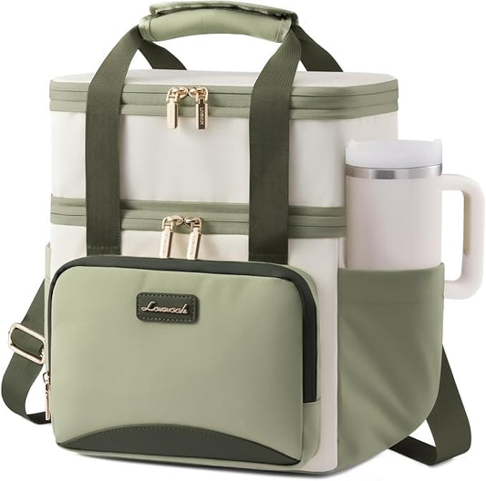 LOVEVOOK Insulated Lunch Bag For Women,Large Double Deck Adult Lunch Box,Teacher Lunch Tote Bag With Cup Holder,Leakproof Cooler Bag With Adjustable Shoulder Strap For Work Picnic Beach,Larger 15L by LOVEVOOK