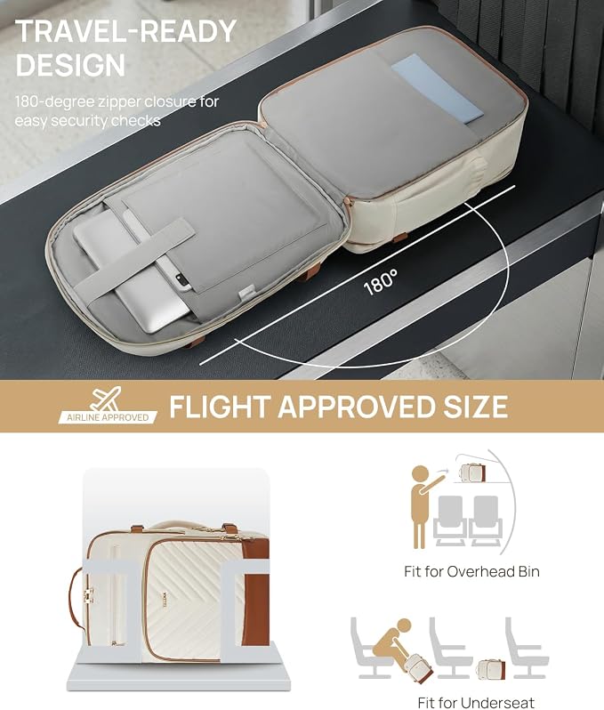 Telena Travel Backpack for Women, 15.6 inch Laptop Backpack TSA Carry on Backpack Personal Item Size Flight Approved Travel Bag Daypack with Multi-Pockets for Work, Travel, Business, Beige-Brown - Image 2