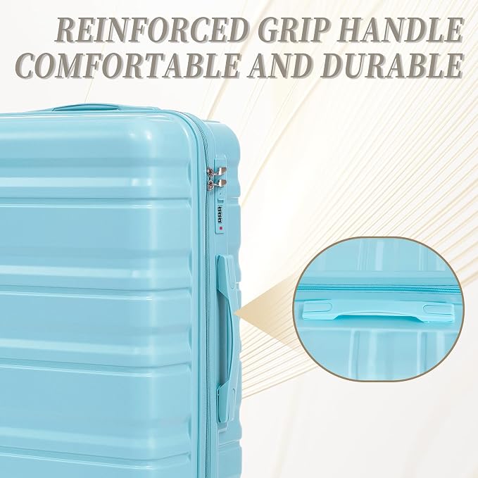 GDFStudio 20/24/28 Inch 3 Piece Luggage Set, ABS Hard Shell Spinner Suitcase with 360° Silent Wheels, Expandable Capacity,Combination Lock, Retractable Handle, Carry On & Checked Suitcases,Blue - Image 7