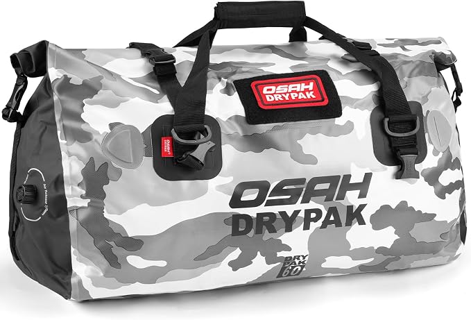 OSAH DRYPAK Waterproof Duffel Bag - Motorcycle Dry Bag Tail Bag with Large Storage Space, Waterproof Luggage Duffle Bags with Outer Mesh Zipper Pocket for Camping, Kayaking, Fishing & Traveling by OSAHDRYPAK