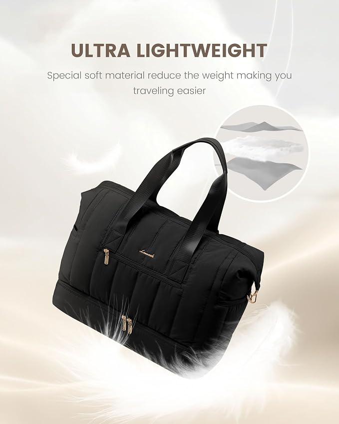 LOVEVOOK Travel Duffle Bag,Puffer Weekender Bags For Women with Shoe Compartment,42L Carry On Duffel Bags For Airplanes,Hospital Bag for Labor and Delivery,Overnight Bag With Toiltry Bag,2Pcs Set - Image 2