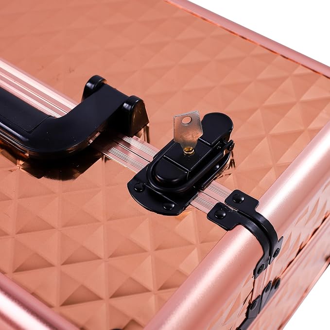 Karl home 4 in 1 Makeup Train Case Rolling Cosmetic Trolley Large Capacity Travel Organizer with Key 360°Swivel Wheels Suitcase for Beauticians Hairstylists Nail Tech Students, Rose Gold - Image 6