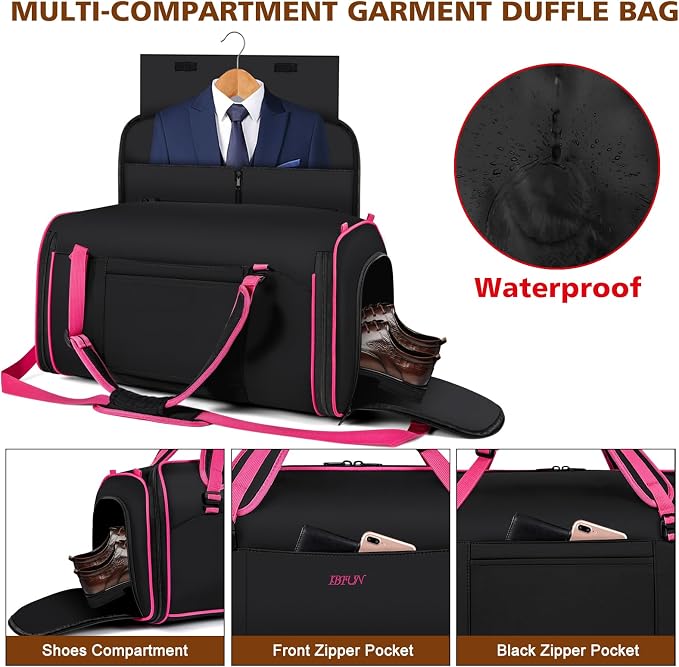 Convertible Garment Duffel Bags for Travel, 4-in-1 Carry on Duffle Bag for Women with Backpack Straps & Waterproof Shoe Pocket, Hanging Suit Dress Weekender Bag for Business, Wedding, 3pcs - Image 7