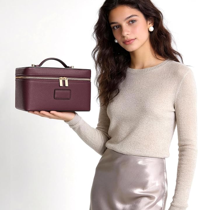 HiTotes Makeup Bag Large Vanity Case for Women Travel Cosmetic Bag Makeup Case Organizer Leather Travel Toiletry Bag - Image 6