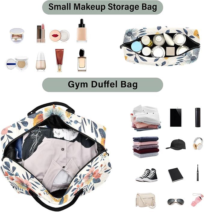 Weekender Bags Travel Duffel Gym Bag Florals Vintage Carry on Overnight Tote Bag with Toiletry Bag for Airplane Travel Trip Gym Yoga - Image 4