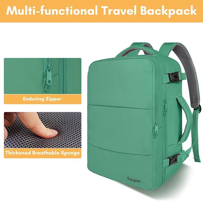 Taygeer Travel Backpack for Women, TSA Friendly Bag for Business Hiking | 40L Airline Approved Carry On Bag with 17.3 inch Laptop Compartment, Backpack Carry On Luggage for friend Gym Sport, Green - Image 7