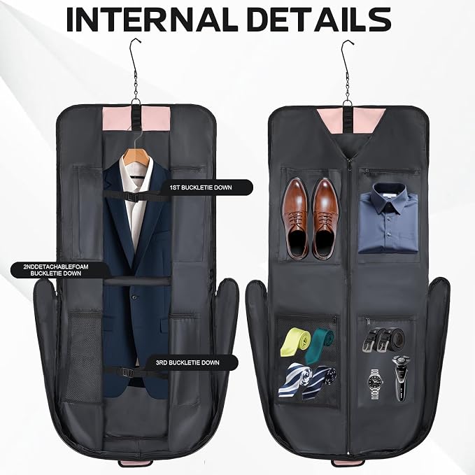 Goloni Garment Bag For Men Women Travel & Business,Hanging Clothes & Multiple Compartment,Waterproof Foldable Suit Bag Pink - Image 2