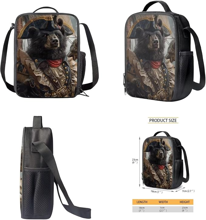 17 Inch Animal Print School Backpack And Lunch Box Set for Kids Lightweight Pirate Black Bear Backpack for Boys Girls Sturdy School Bag with Insulated Lunchbox Pencil Case Student Bookbag - Image 5