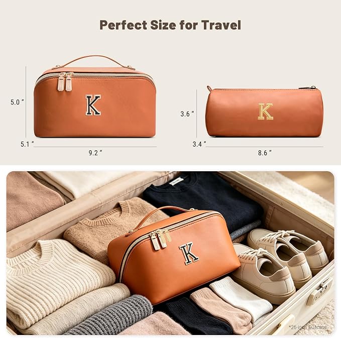 BOYATU Makeup Bag Gift for Women: 3-in-1 Travel Personalized Cosmetic Bag | Initial Make up Bag - Monogram A-Z - Vegan Leather Flat Open Toiletry Organizer - Ideal Gift Set for Birthday Graduation - Image 8