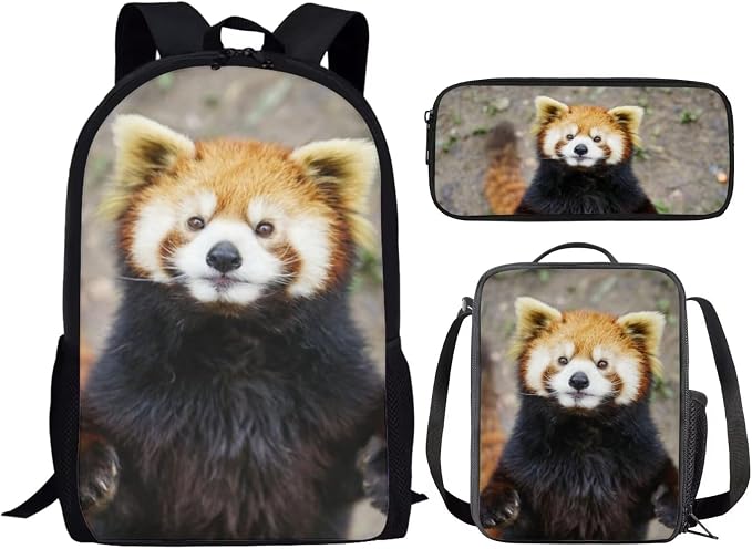 Girls Boys School Backpack with Lunch Box Pencil Case Comfy Padded Lightweight Animal Red Panda Backpack Set Kids Cute Bookbag Insulated Lunch Bag Student Large Capacity Daypack 17 Inch - Image 2