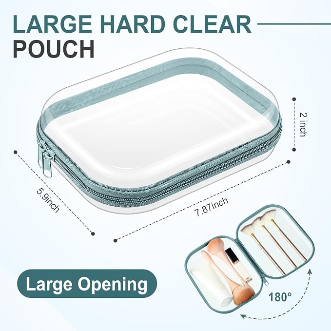 Sanwuta 6 Pcs Clear Hard Zipper Case Plastic Zipper Pouches Transparent Makeup Bag Pencil Case Pouches Toiletry Diaper Bag for Travel Toy Storage Organizer Bins(Blue-green,7.87 x 5.9 x 2 Inch) - Image 2