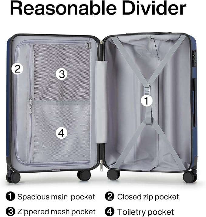 Hanke 24 Inch Luggage Suitcases With Spinner Wheels Lightweight PC Hard Shell Rolling Suitcase With Travel Locks,Checked-Medium 24-Inch(Dark Blue) - Image 5