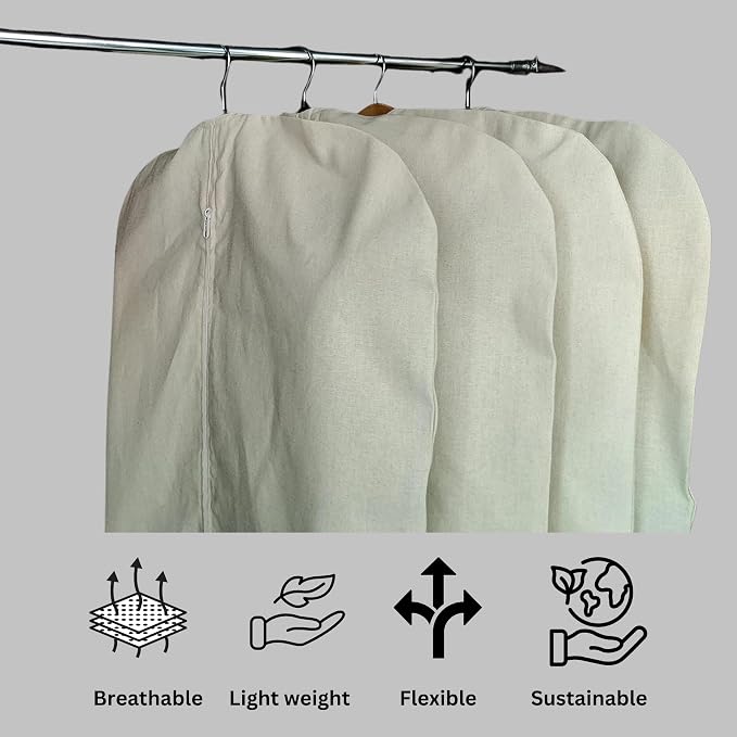 Premium 100% Cotton Garment Bags – 35" Off-White Canvas Suit Cover with YKK Zipper – Breathable, Dust-Proof Storage for Suits, Coats, Dresses, Jackets & Travel/Closet Use - Image 11