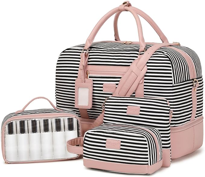 Wogarl 4PCS Weekender Bags for Women Large Overnight Weekend Travel Duffel Carry on Shoulder with Shoe Compartment Canvas Toiletry Bag for Travel Business Gym by Wogarl