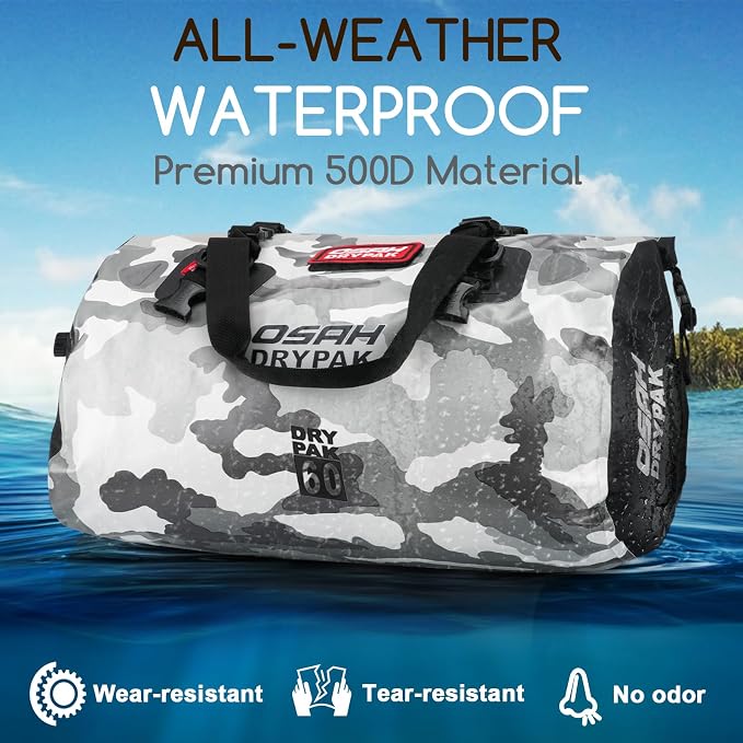 OSAH DRYPAK Waterproof Duffel Bag - Motorcycle Dry Bag Tail Bag with Large Storage Space, Waterproof Luggage Duffle Bags with Outer Mesh Zipper Pocket for Camping, Kayaking, Fishing & Traveling - Image 4