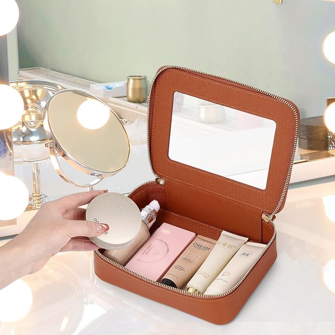 Clear Makeup Bag Women's Waterproof Travel Cosmetic Case and Toiletry Bag Portable Makeup Organizer Bag for Car with Zipper (Brown, M) - Image 2