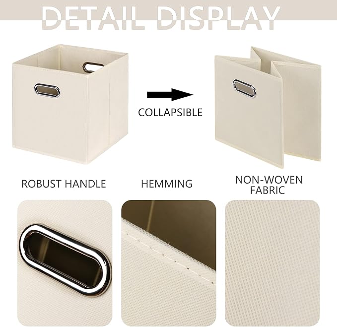 Fabric Cloth Storage Bins,Fabric Cube Organizer with Dual Handles Foldable Cube Storage Baskets for Home Bedroom Storage,Set of 10,(Creamy-White) - Image 7