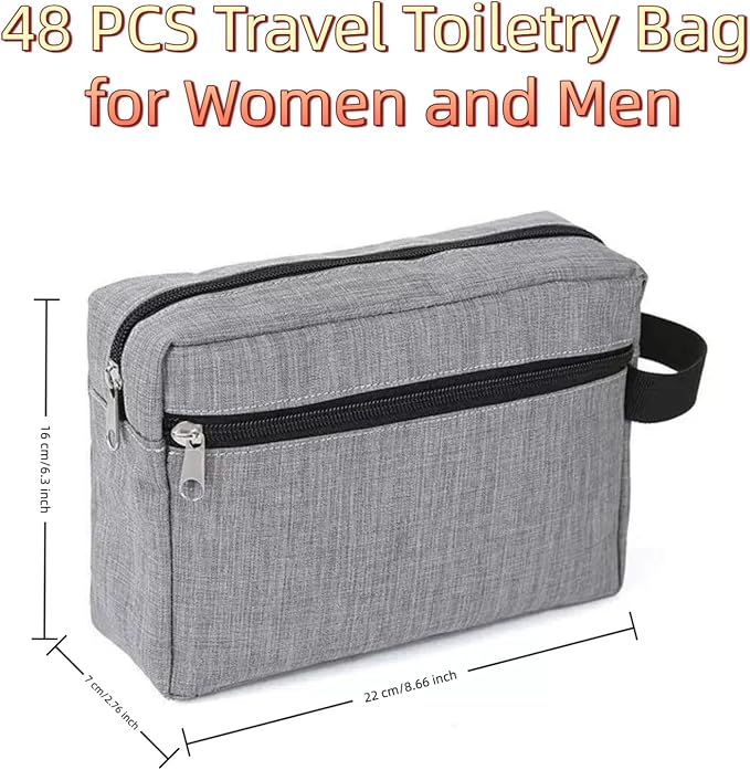 48 Pcs Travel Toiletry Bag for Men Women Bulk Large Water Resistant Shaving Bag Hanging Cosmetic Bag Makeup Travel Pouch Foldable Toiletry Organizer (48, Light gray) - Image 2