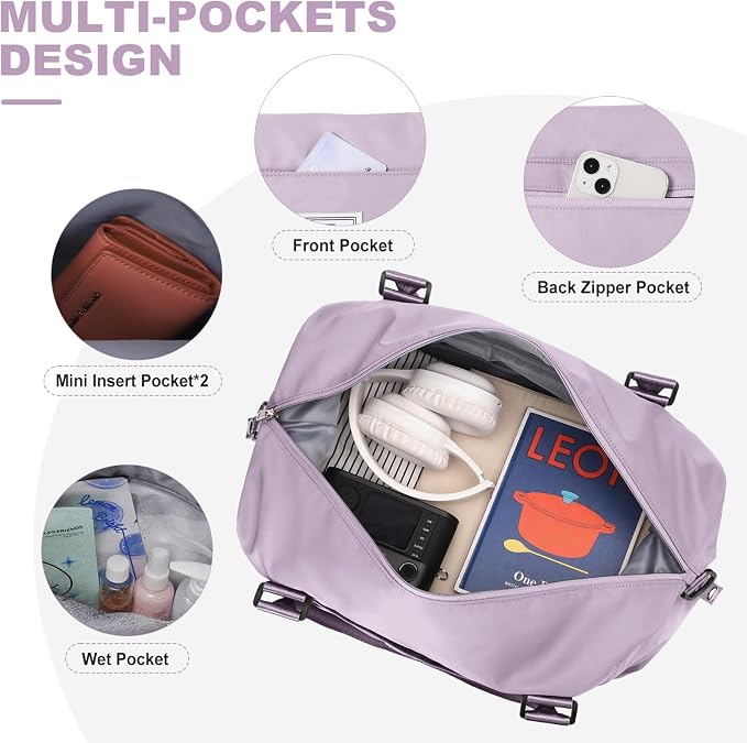 Travel Duffel Bag, Carry On Overnight Weekender Bags for Women | Travel Bag with Wet Pocket & Trolley Sleeve, For Spirit Airlines 18x14x8 Personal Item Bag - Image 4