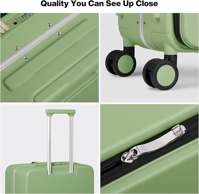 mixi 20 Inch Carry On Luggage 22x14x9 Airline Approved PC Hard Shell Suitcase Top Opening Aluminum Frame Travel Suitcases with Wheels, Avocado Green - Image 5