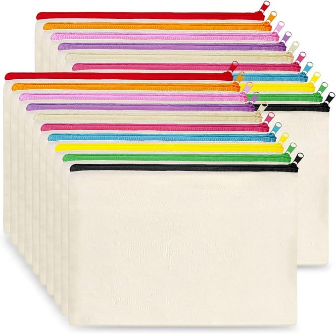 Koolmox 20 Pcs Beige Canvas Pouch with Zipper, 10 Colors, Blank for DIY, Wedding, Bridesmaid, Cosmetic Pouches, Travel Bags by Koolmox