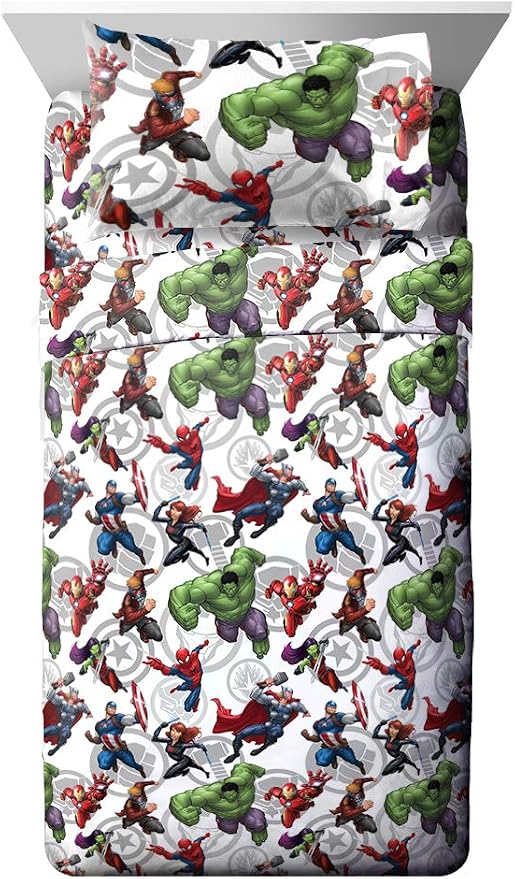 Jay Franco Kids Sheet Set with Fitted, Flat Sheets & Pillow Cover - Ultra-Soft Bedding with Pillowcase for Room Decor, Multi - Avengers, 4 Piece Full by JayFranco