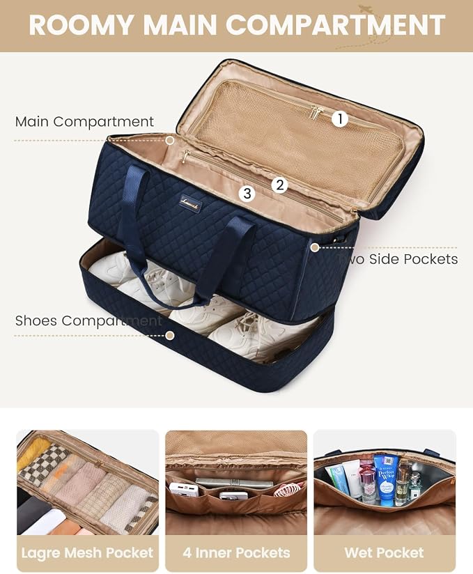 LOVEVOOK Large Travel Duffle Bag, Weekender Bags for Women With Shoe Compartment, Overnight Hospital Bag For Women Labor Delivery, Carry on Bag Personal Item Travel Bag, Yoga Gym Duffel Bag - Image 3