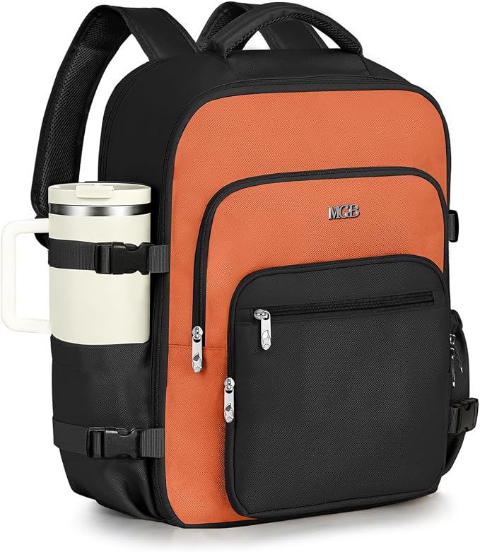 Travel Backpack for Women & Men, Carry On Personal Item Bag Flight Approved, Large Waterproof Laptop Backpack for Travel, Overnight, College & Commuting Black-Brown by MGB