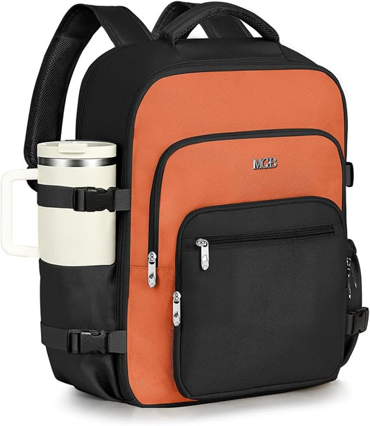 Travel Backpack for Women & Men, Carry On Personal Item Bag Flight Approved, Large Waterproof Laptop Backpack for Travel, Overnight, College & Commuting Black-Brown by MGB