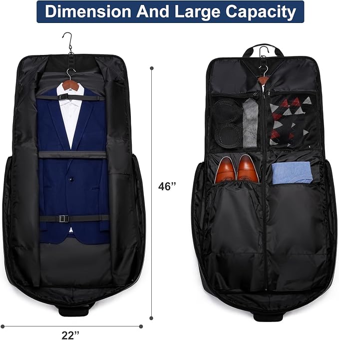 Garment Bag Travel Suit Bag Large 40-Inch Carry on Bag Up to 3 Suits,2 in 1 Hanging Luggage Bags, Fits 15.6Inch Laptop - Image 3