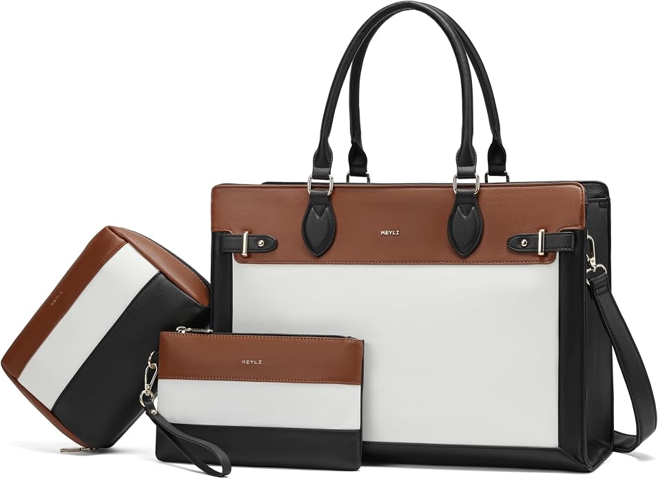 Keyli 3pc Sets Laptop Tote Bag for Women 15.6 Inch Work Bags Business Computer Briefcase Leather Messenger Shoulder Purses by Keyli