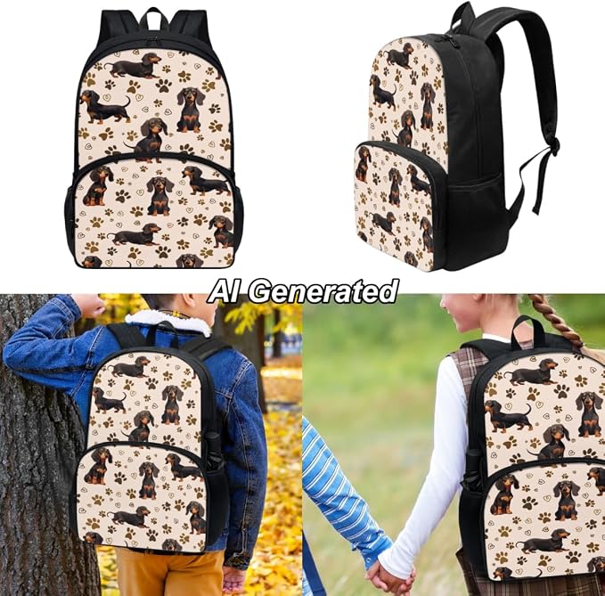 Custom Dachshund Kids Backpack for Personalized School Girls Backpacks for Elementary Cute Bookbag for Kids 3 Piece School Bag Set with Lunch Box and Pencil Pouch - Image 2