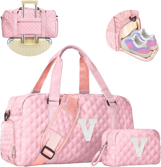 Elilier Kids Travel Duffel Bag, Personalized Weekender Bag with Shoes Compartment, Mothers Day Gifts, Girls Gifts for Kids Friends by Elilier
