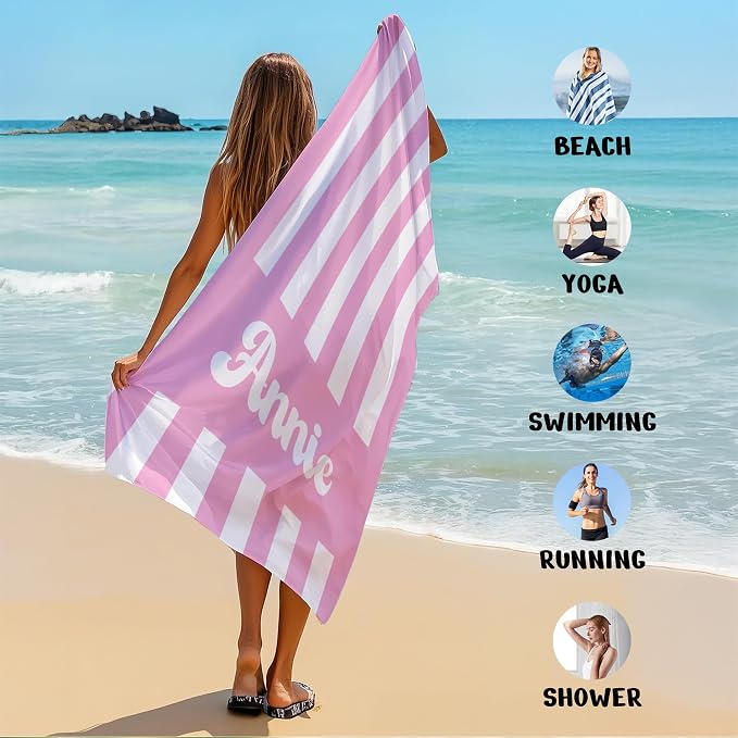 JML Personalized Beach Towel with Name, Custom Cabana Stripe Beach Towel, Customized Microfiber Pool Towel, Quick Dry & Absorbent Swim Towel for Adult,Mother's Day, Birthday, Summer Holiday,Vacation - Image 6