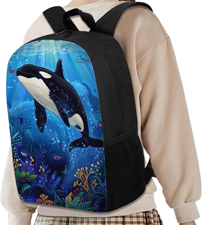 17 Inch Animal Print School Backpack And Lunch Box Set for Kids Lightweight Undersea Killer Whale Orca Backpack for Boys Girl School Bag with Insulated Lunchbox Pencil Case Student Bookbag - Image 2