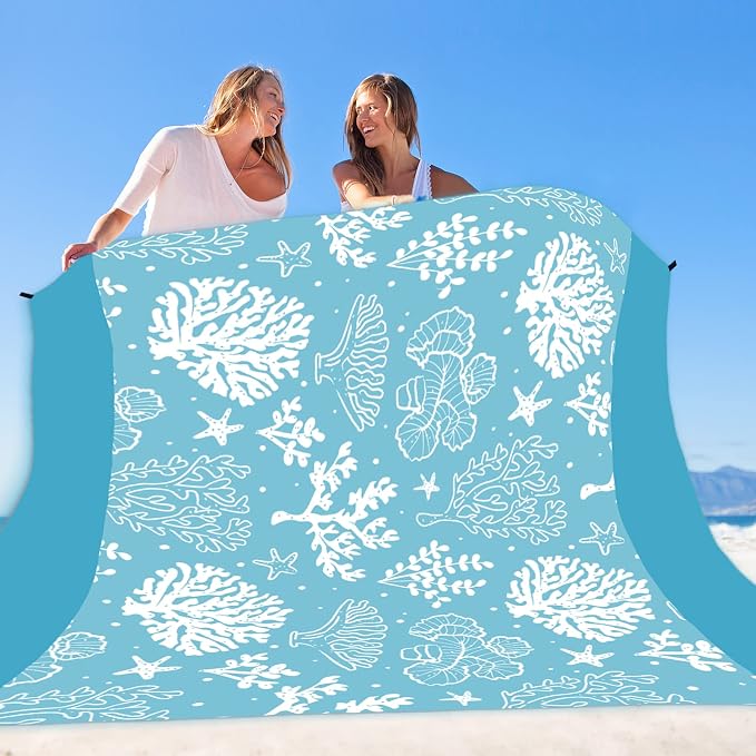 WIWIGO Beach Blanket Sandproof Extra Large Beach Mat Adults Waterproof Quick Drying Sand Free Mat Made by Premium Polyester with 4 Stakes & 4 Corner Pockets for Outdoor Travel Camping Hiking - Image 6